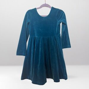 Hanna Andersson Teal Blue Velour Skater Dress Size 5